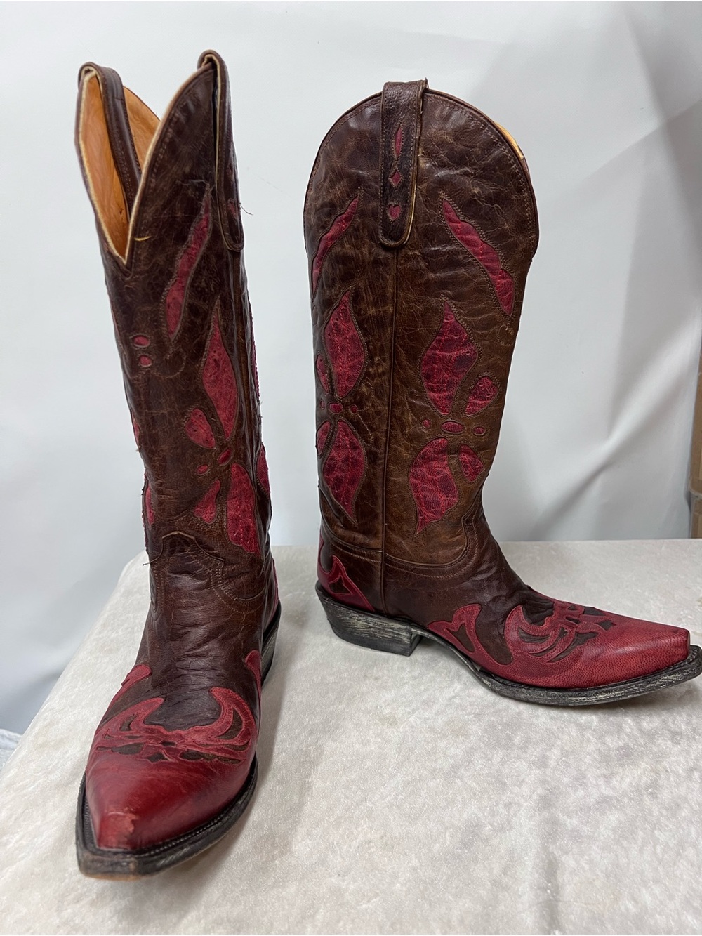 Gameday Classic leather 2 Tone Brown & Red Women's Western distressed boots 6.5